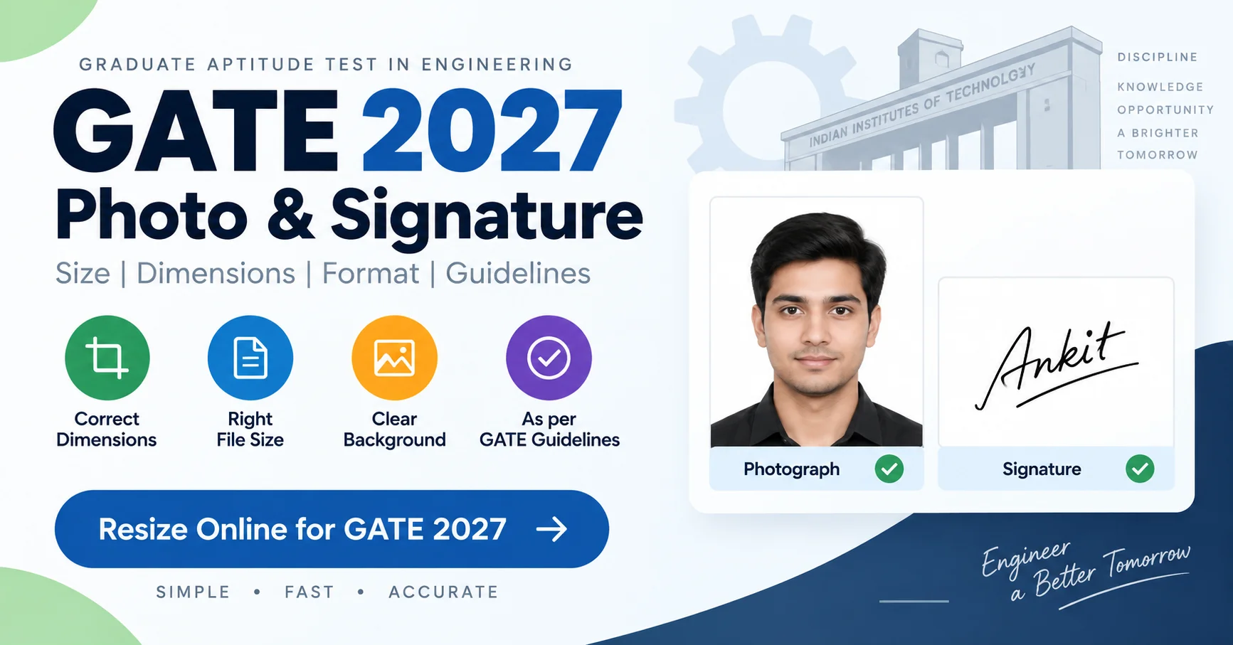 GATE 2027 notification and photo signature resizer