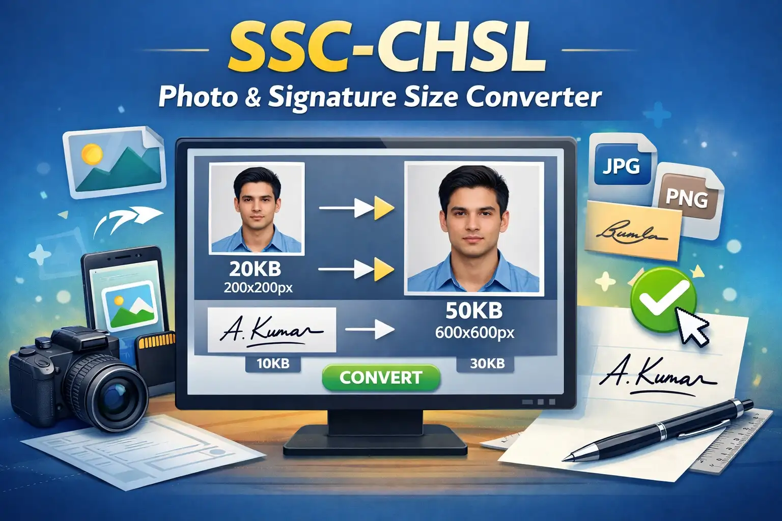 SSC CHSL Photo and Signature Size Resizer Tool